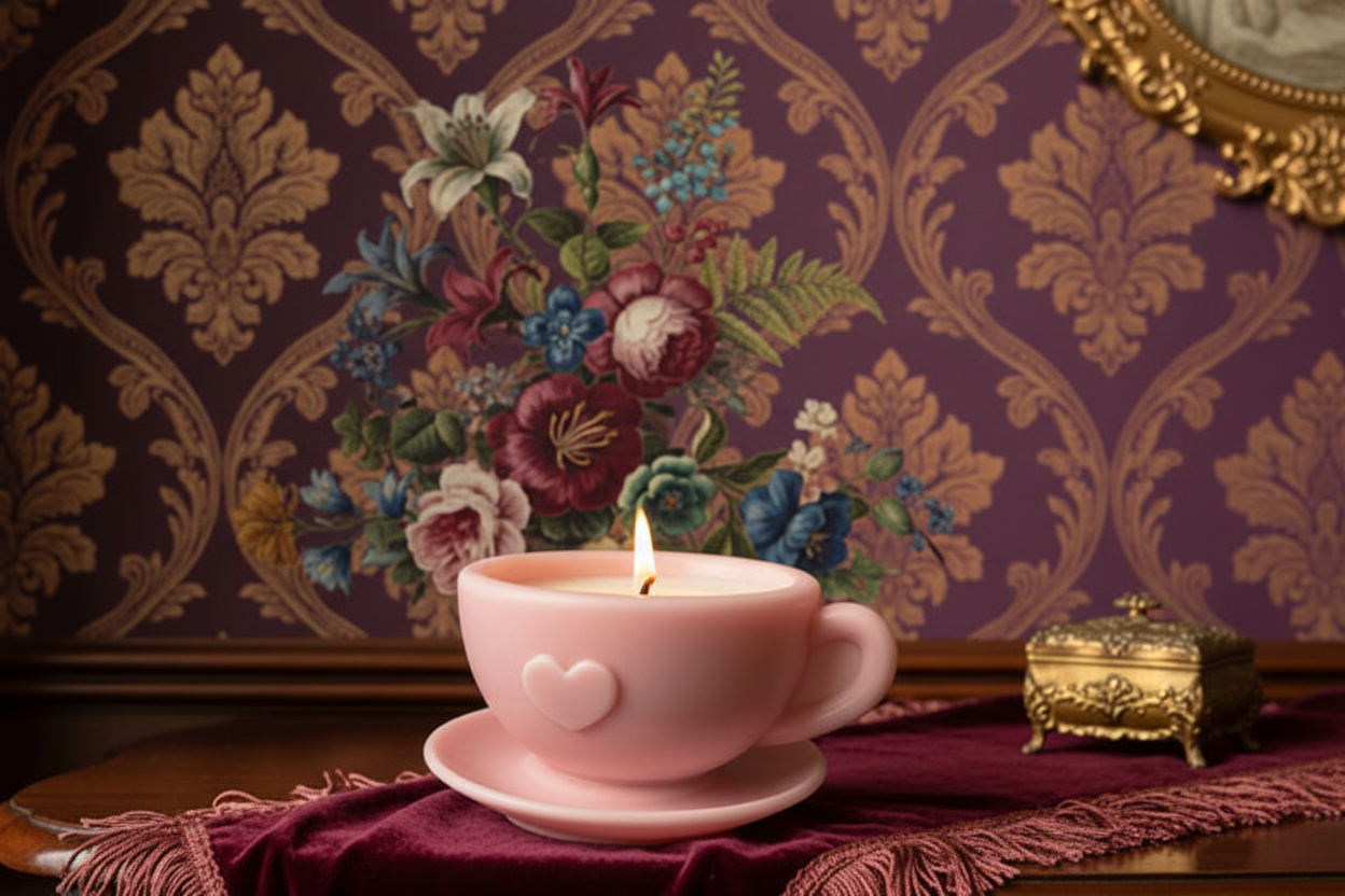 1- Piece Beeswax & Soya Candle: Cup and Saucer (Vanilla, Rose or Lavender)