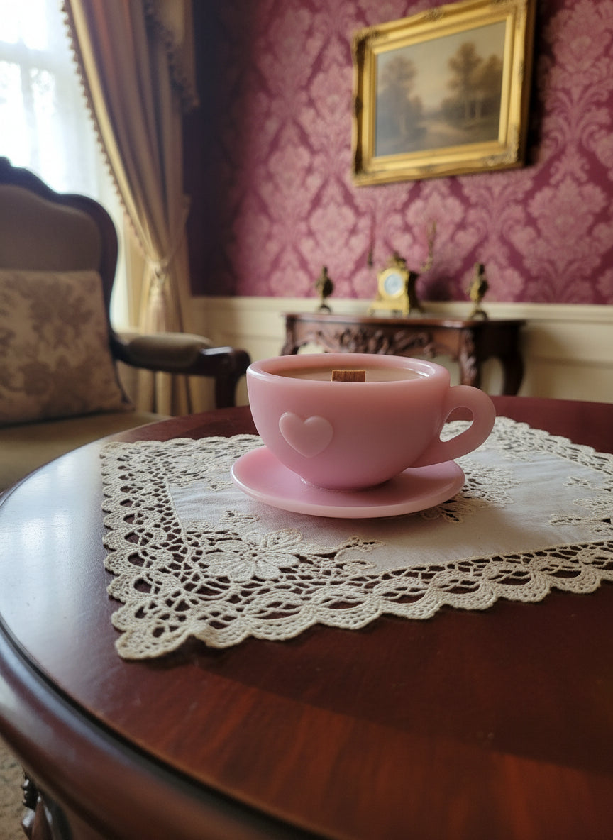 White ceramic cup with handle on a white surface