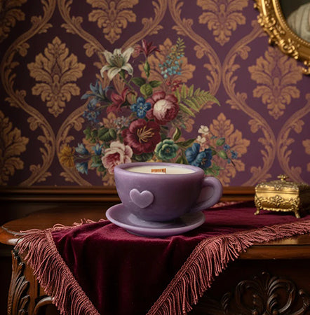 Beeswax & Soy Teacup Candle with Macarons Gift Set – Lavender, Vanilla & Rose