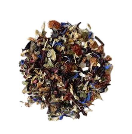 Assorted dried herbs and flowers on a white background