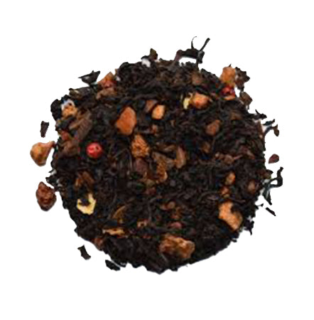 Tea leaves with visible fruits and Pumpkin Spices on a white background