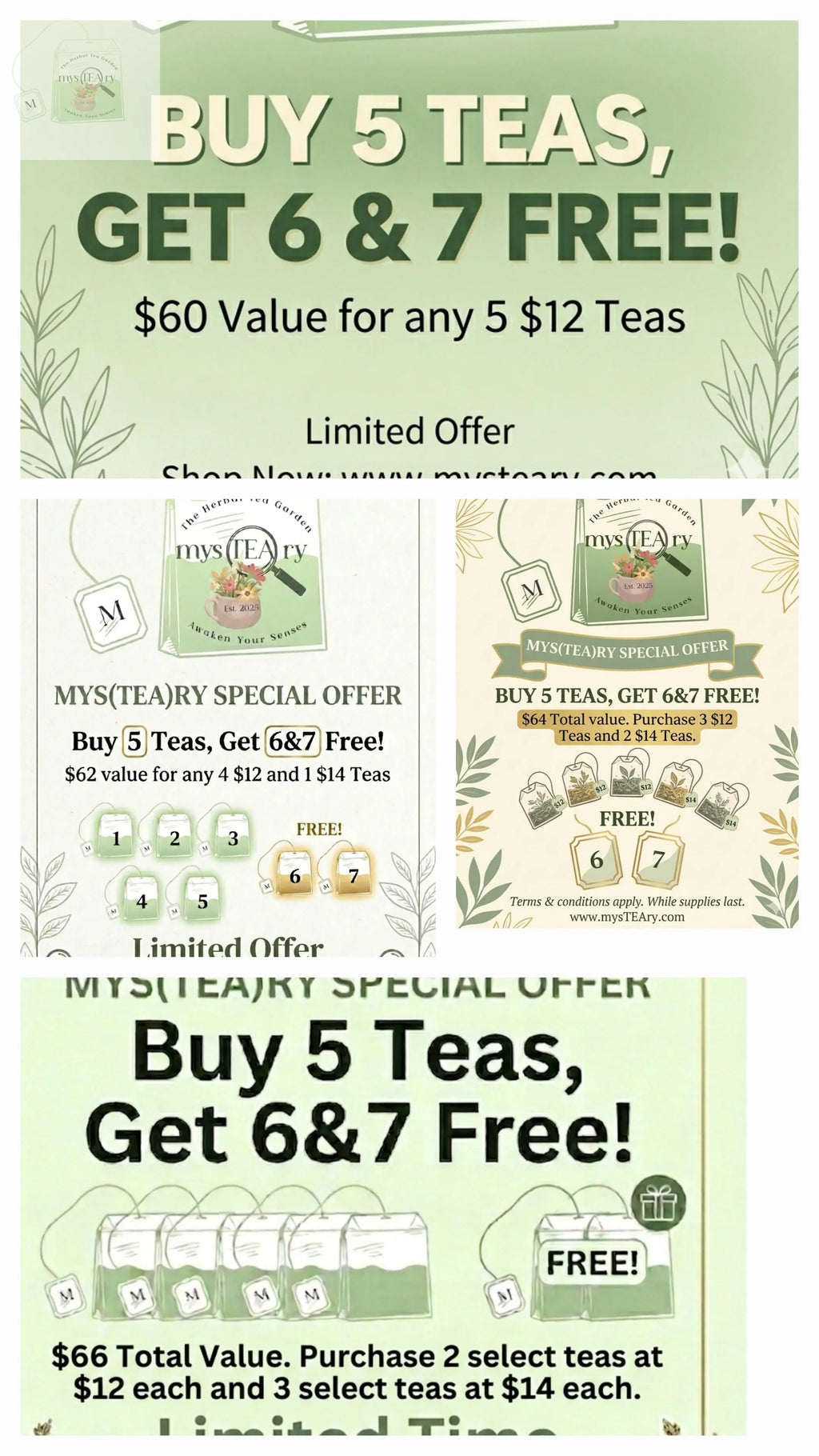 Spill the Tea, "BUY 5 & GET 6 & 7 FREE!" mysTEAry