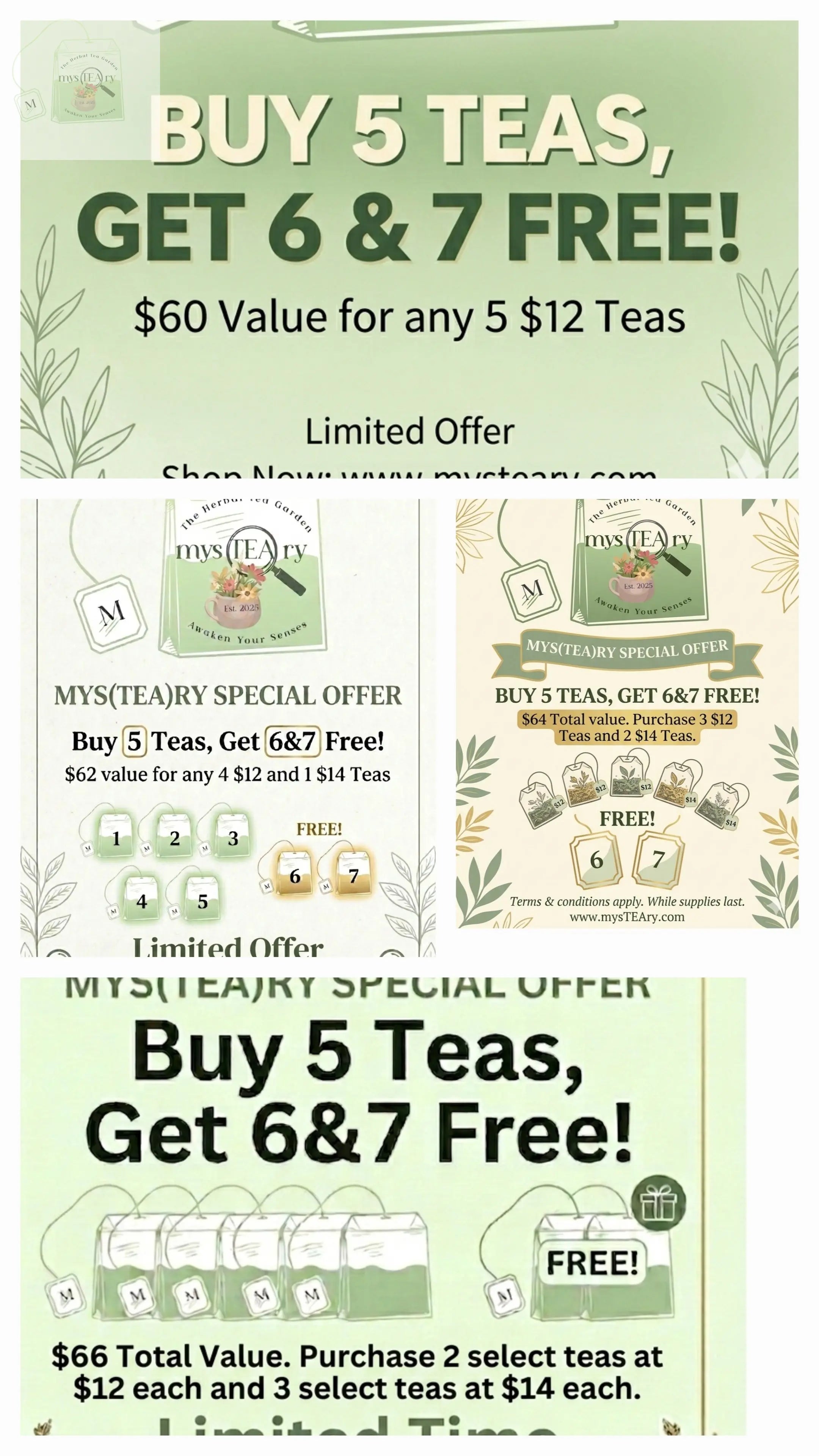 Spill the Tea, "BUY 5 & GET 6 & 7 FREE!" mysTEAry