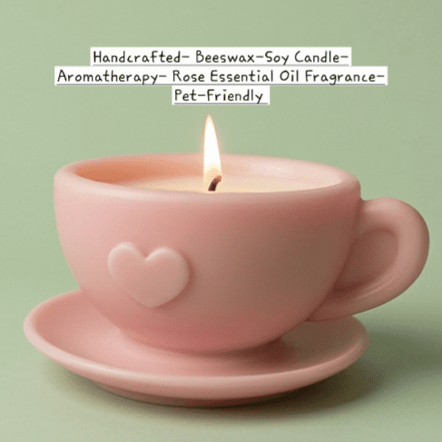 1-Piece Beeswax & Soya Candle: Cup and Saucer (Vanilla, Rose or Lavender)